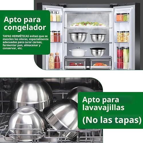 Miniatura 8 de Juego de Tazones para Mezclar, Juego de 25 Piezas de Tazones para Mezclar de Acero Inoxidable con Tapa, Tazones Grandes Anidables de 7, 4.5, 3, 2,