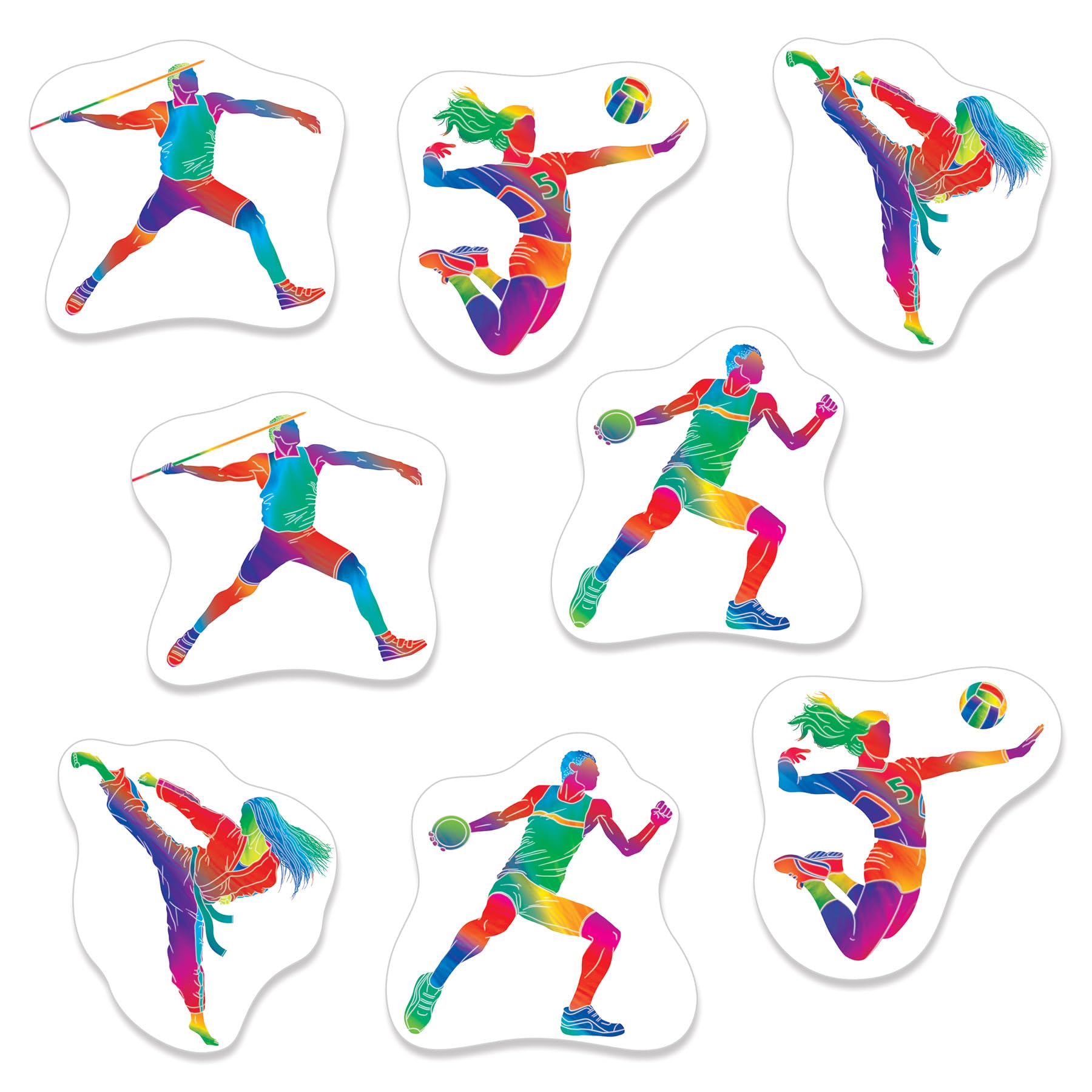 Beistle Set of 8 Summer Sports Cut Outs, 12.5" - 14.5", International Competition Decorations, Athletic Party Supplies