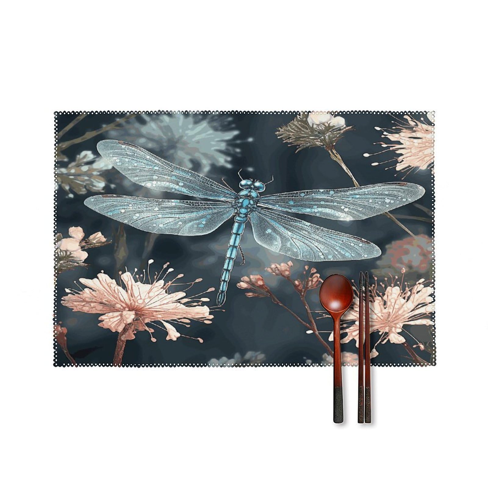 Fodpand Style Dragonfly Flower Placemats Set Of 4 Place Mats Table Mats
