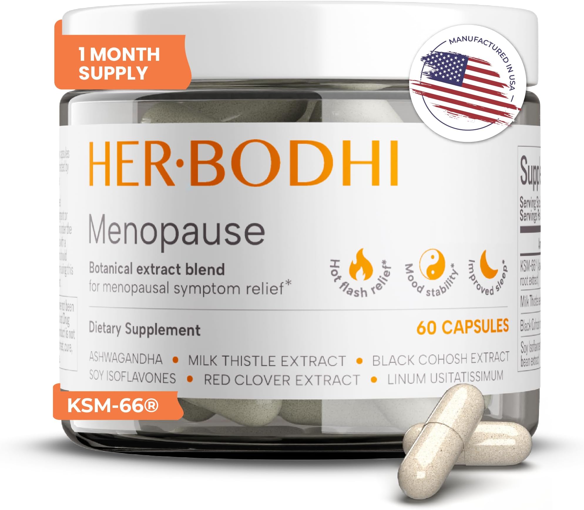 Meno- Menopause Hormonal Balance for Women, Estrogen Soy Isoflavones Menopause Supplement for Women | with Ashwagandha & Black Cohosh | Hot Flashes Menopause Relief (60 Capsules)