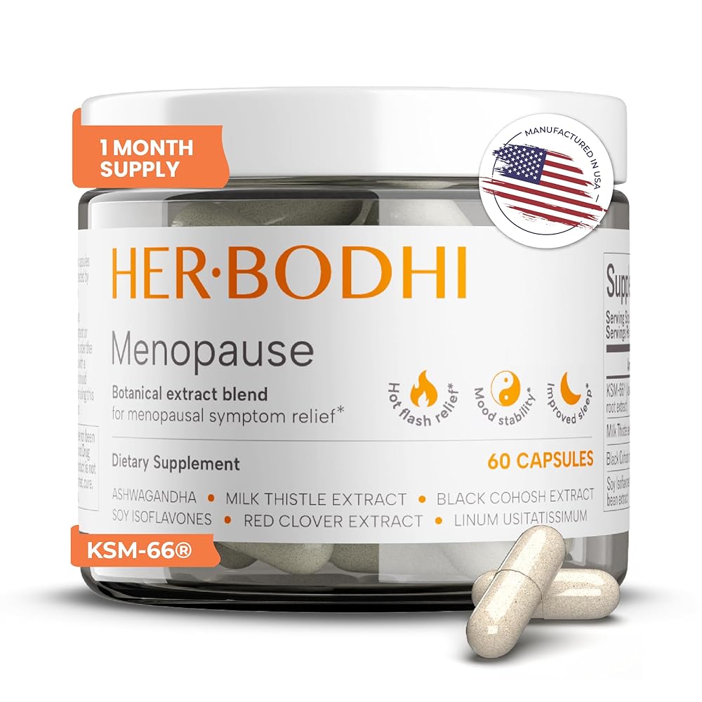 Her Bodhi Meno- Menopause Hormonal Balance for Women, Estrogen Soy Isoflavones Menopause Supplement for Women, Holy Basil, Ashwagandha, Black Cohosh Hot Flashes Menopause Relief (60 Capsules)