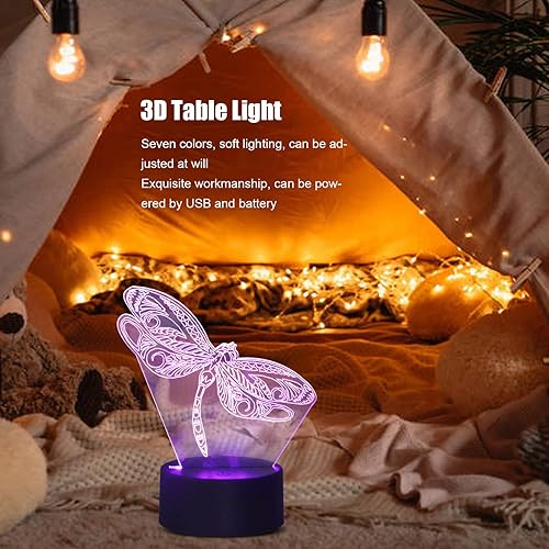Miniatura 3 de Luz nocturna 3D con ilusión 3D, 7 cambios de color, acrílico transparente, libélula 3D, luz nocturna LED para dormitorio, regalo de cumpleaños,
