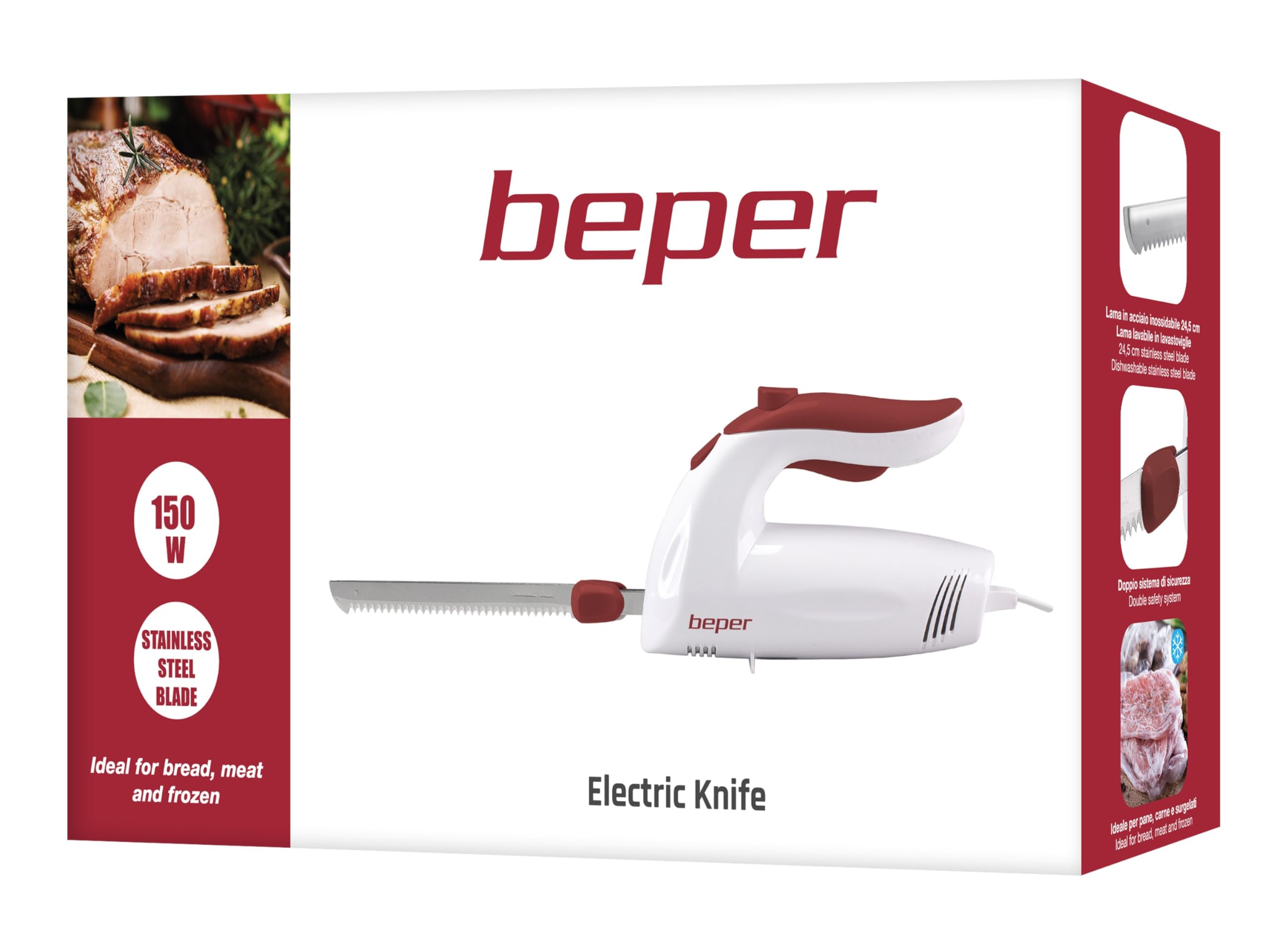 BEPER BP.790 Couteau de cuisine électrique, 150 Watt, ABS, Blanc/Rouge