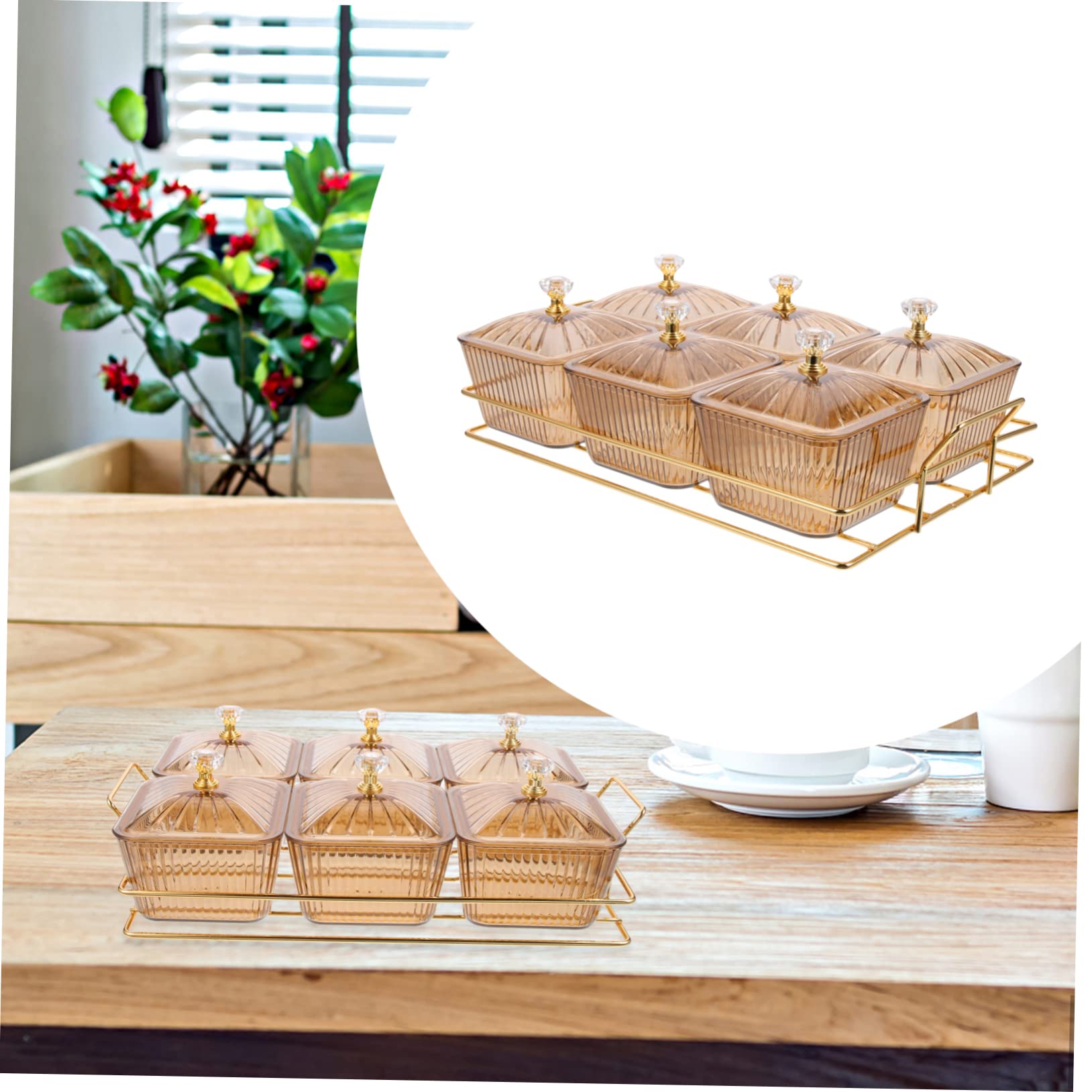 Didiseaon Plato De Aperitivos con 6 Compartimentos Color Ámbar, Bandeja para Servir De Plástico Resistente, Uso Doméstico Fiestas, Recipiente Dividido para Frutas, Snacks y Dulces