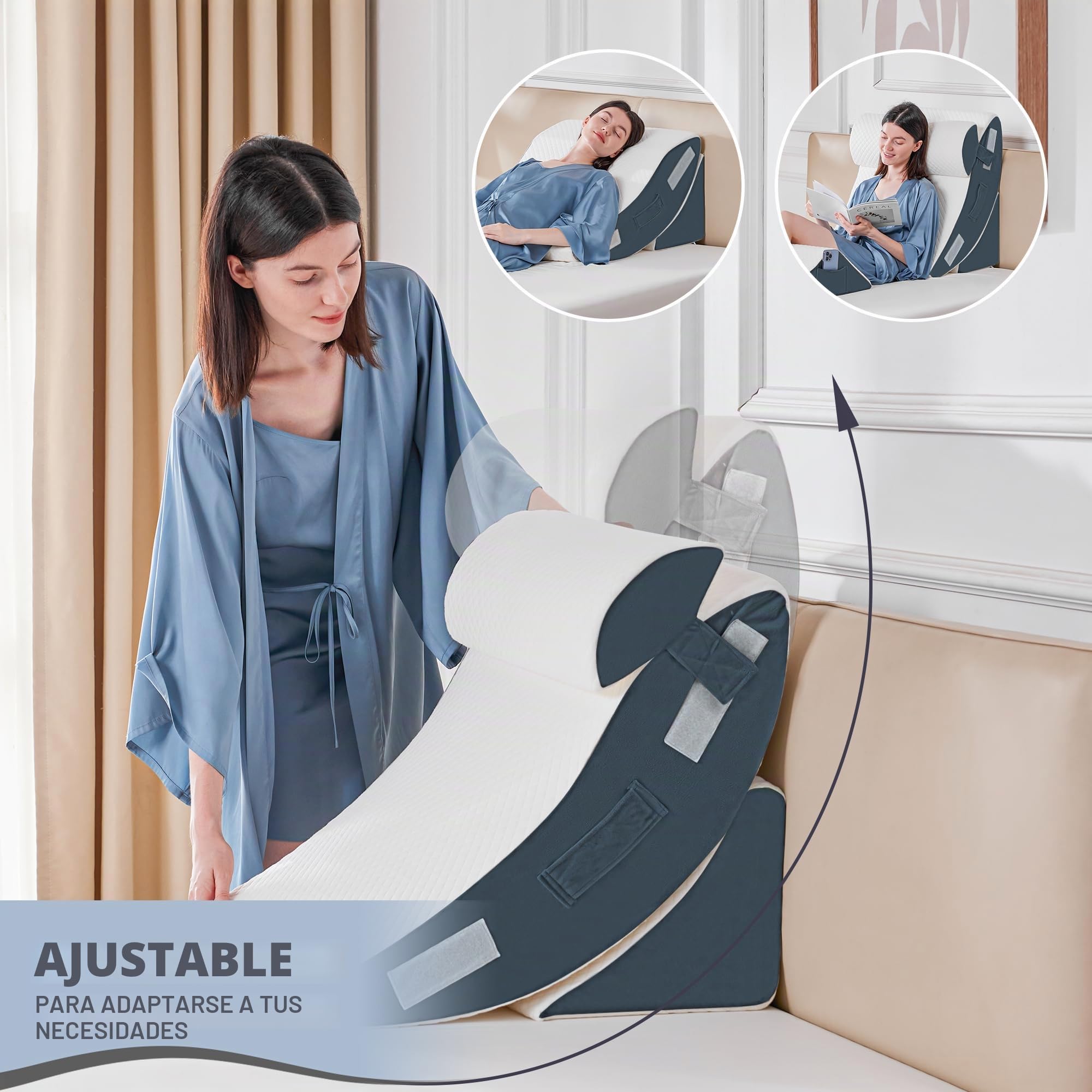 Juego de 4 almohadas ortopédicas de cuña de cama para dormir, cojín de espuma de cirugía para cuerpo, espalda y piernas, alivio del dolor, triángulo ajustable almohada de apoyo con reflujo ácido