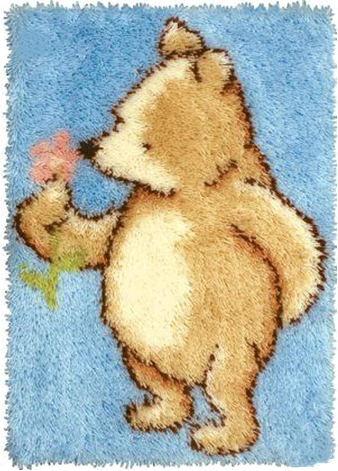 WLYX Yarn Kit For Adult/child DIY Carpet Crochet, Unfinished Carpet Hook And Hook Kit With Printed Canvas Animal Pattern For Home Decoration (Color : A, Size : 50X38cm)