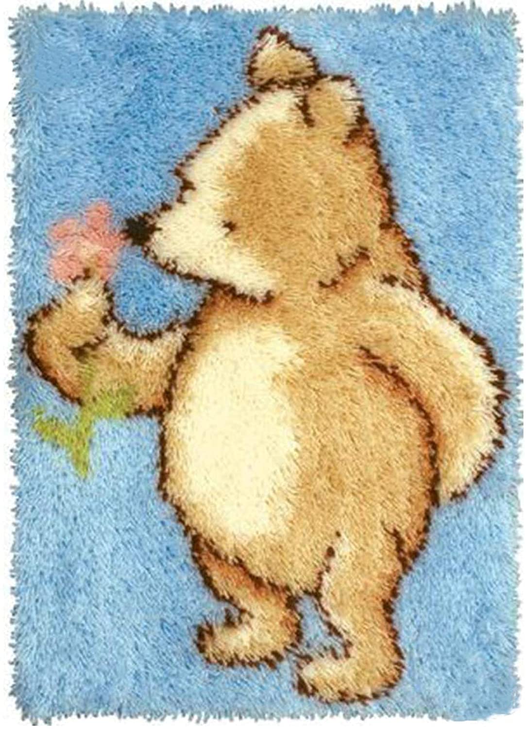 WLYX Yarn Kit For Adult/child DIY Carpet Crochet, Unfinished Carpet Hook And Hook Kit With Printed Canvas Animal Pattern For Home Decoration (Color : A, Size : 50X38cm)