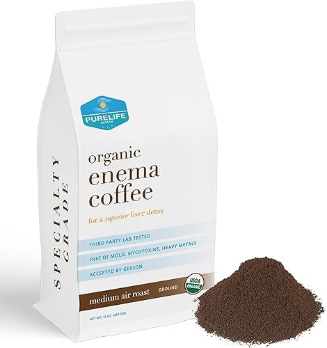 PureLife Enema Café - 1 libra - específico orgánico Gerson - Molido - Sin moho ni hongos - tostado al aire mediano / enviado fresco - propiedad y