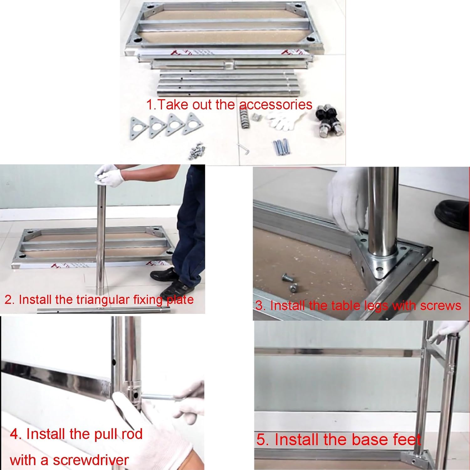 Removable Thickened Stainless Steel Work Table Adjustable Foot Kitchen Preparation Table Triangular Reinforced Warehouse Packing Table