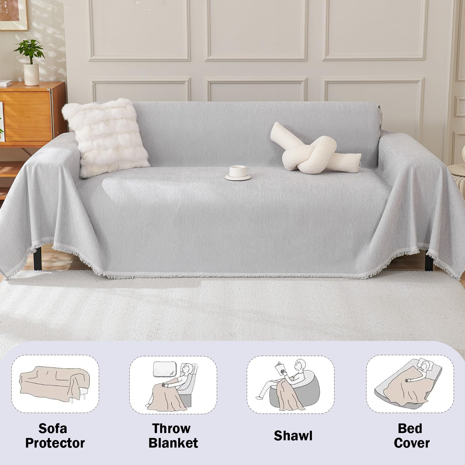 Royhom Chenille Sofa Covers 2 Seater, Corner Sofa Cover L Shape, Washable Couch Cover with Tassel - Image 2