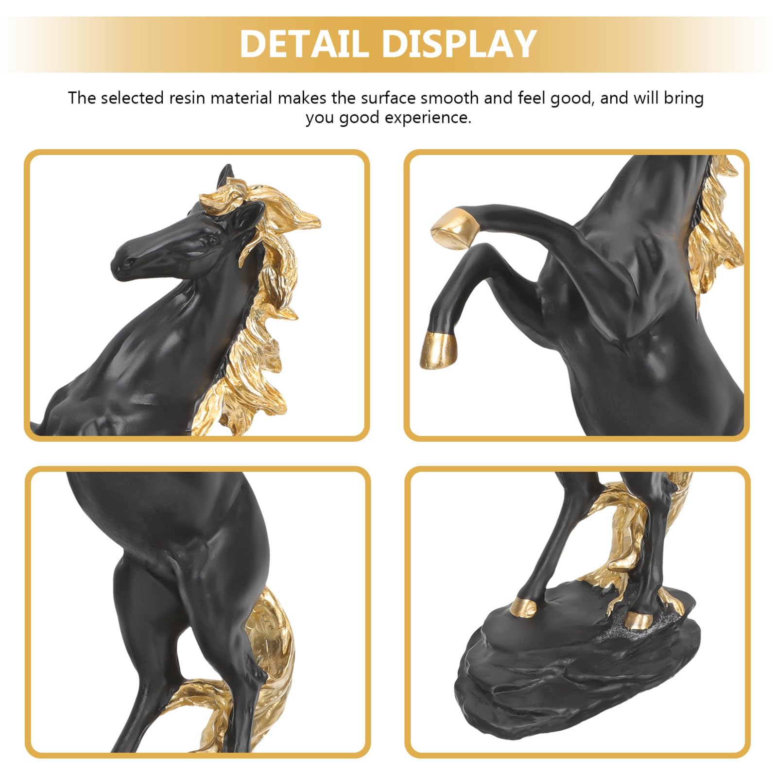 Statua Decorativa e Facile da Pulire Base Piatta Decorazione Realistica di Scultura Equestre in Resina Nera per Tavolo e Paesaggio, per Soggiorno e Ufficio