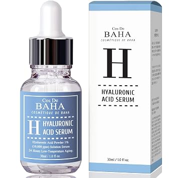 Cos De BAHA Hyaluronic Serum 1 Fl Oz Pure Sodium Hyaluronate 10,000 ppm Hydrating Face Serum for Dry & Dehydrated Skin Lightweight Fragrance-Free Korean Skincare Formula 30 ml