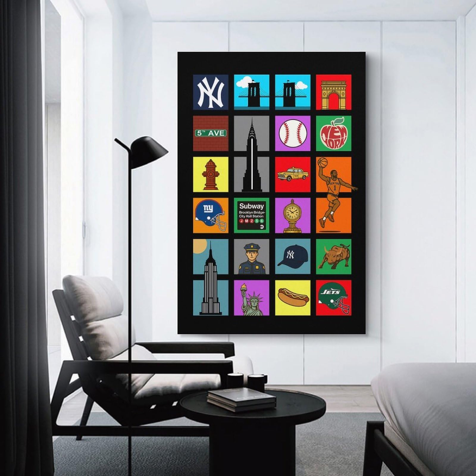 Junmoney New York City Icons Travel Decorative Canvas Print 20x30inch(50x75cm), for Gallery Wall Layouts in Home Or Office, Home Wall Art for Statement Displays