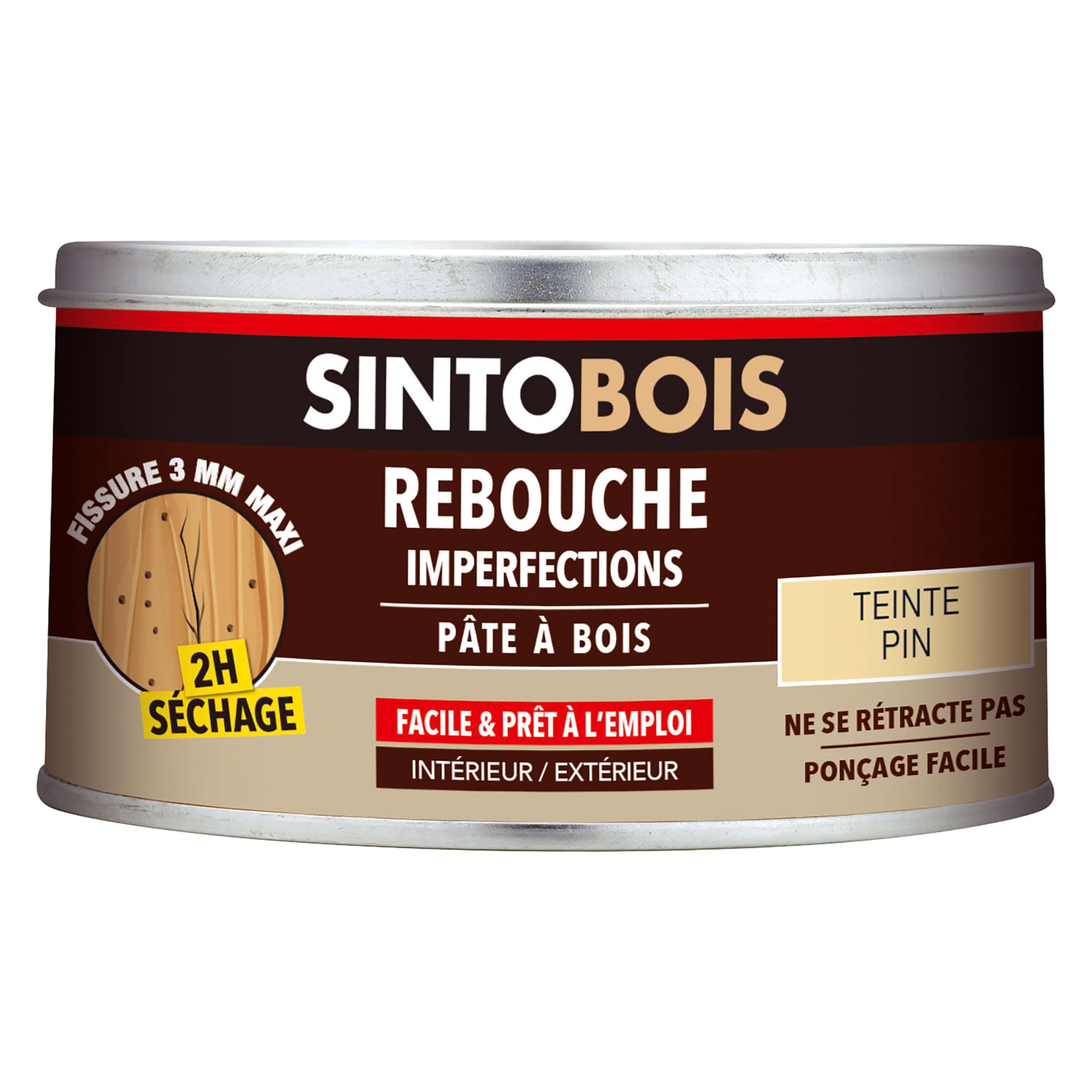 Pâte à bois SINTO anti rétractation pour réparer le bois sec en 2h chrono