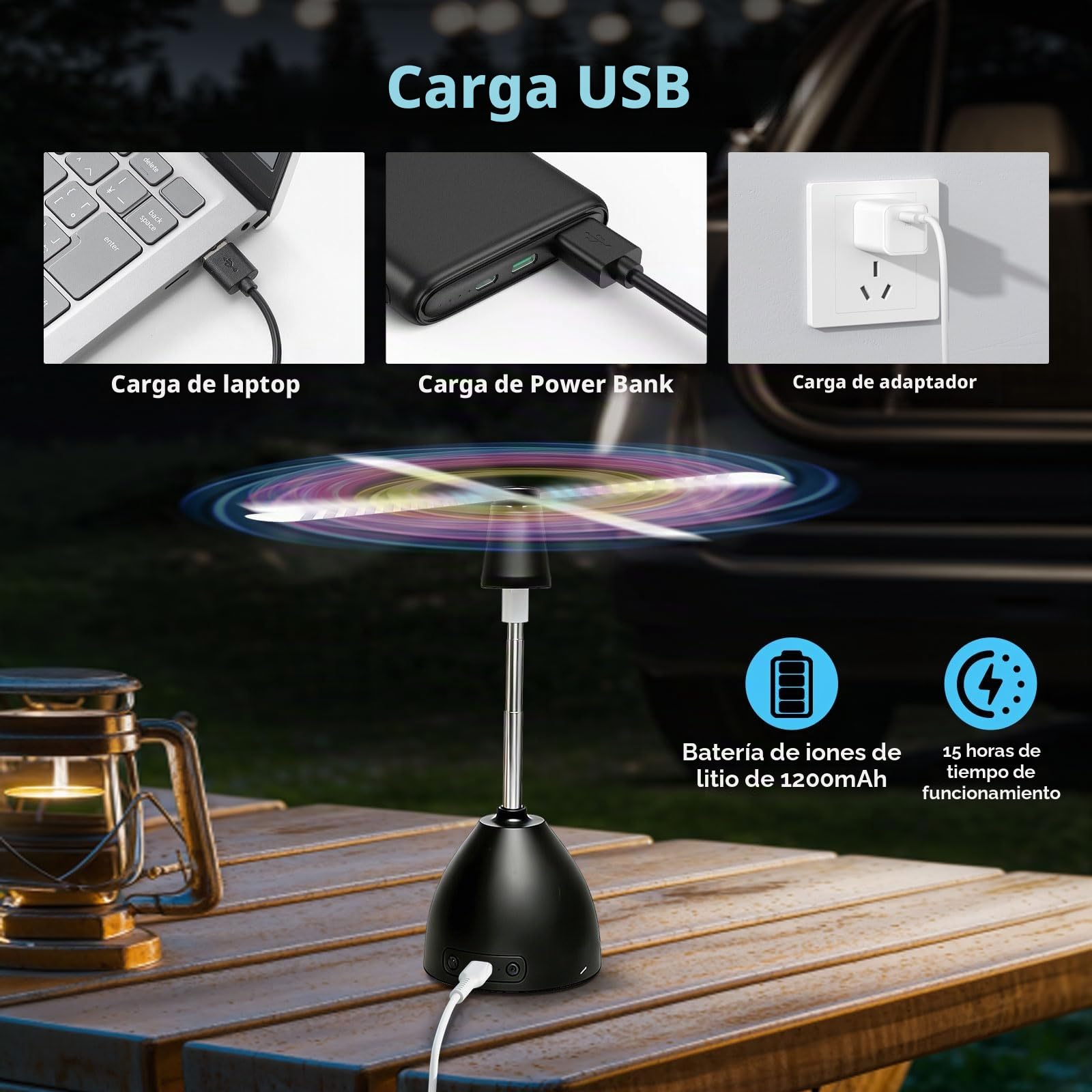 Ventilador repelente de moscas, paquete de 4 trampas para mosquitos con ajuste de altura, 8 modos de iluminación RGB, control de insectos físico sin químicos para fiestas, barbacoas, picnics y el