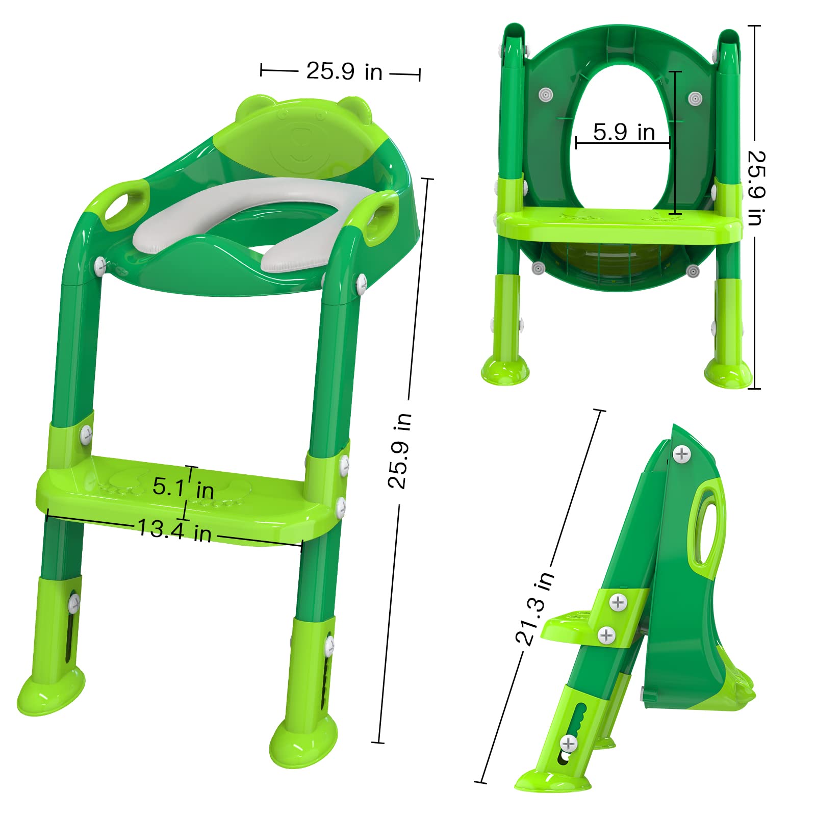 Töpfchentrainingssitz mit Tritthocker, Leiter für Jungen und Mädchen, stabile Töpfchenleiter mit weich gepolstertem Kissen für Kleinkinder, Kleinkind, WC-Trainingssitz (Shrek Green)