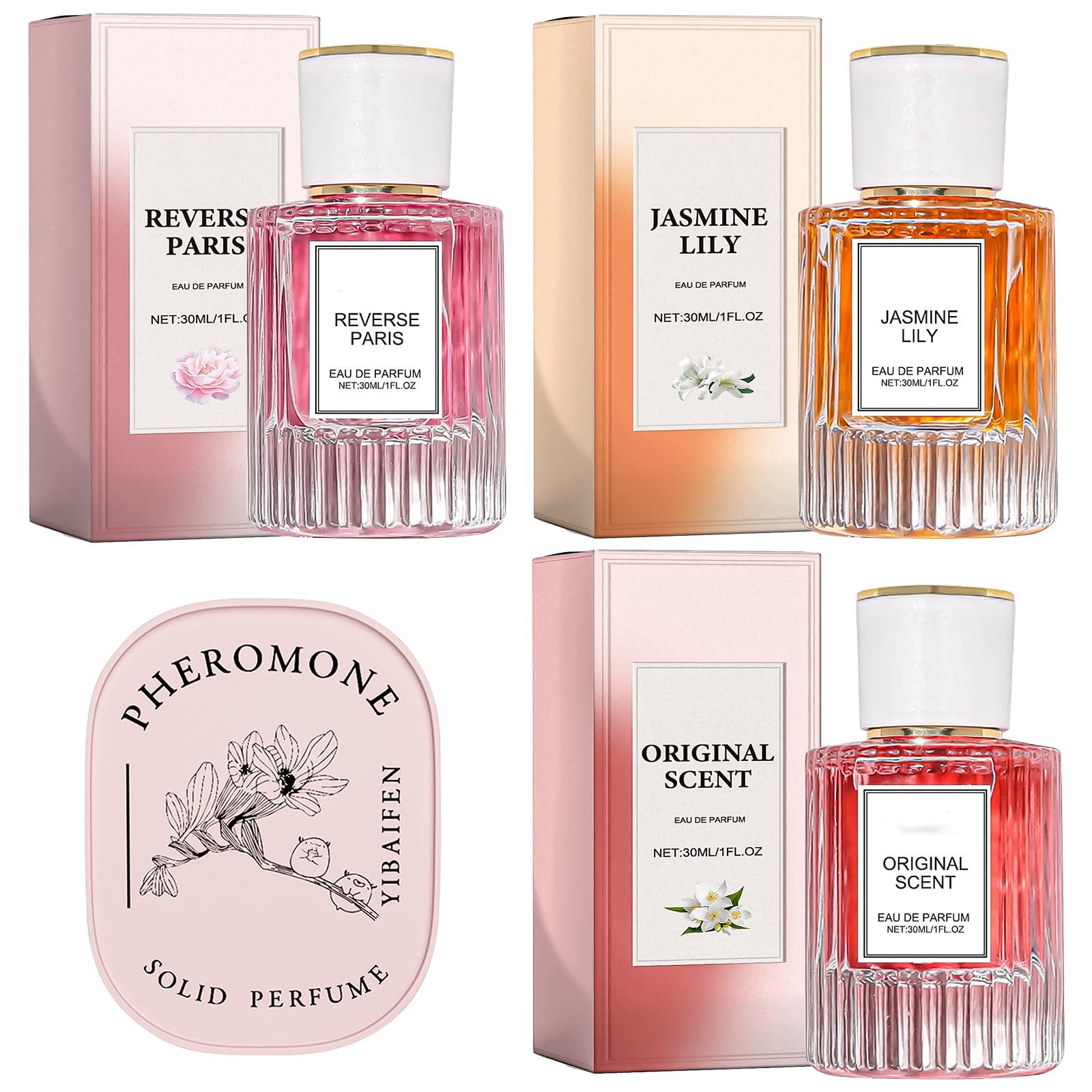 FEXPDL Pheromone Perfume for Women 3 Pieces Pure Instinct Pheromone Perfume Pheromone Perfume for Men Suitable for Carry on Three Scents Jasmine Lily Peony Plus a Balm Appeals to Men and Women