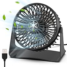 OUILA Mini Ventilateur USB, Ventilateur Portable 3 Vitesses Réglables, Silencieux Ventilateur de Bureau, 360 Degrés Rotation Petit Ventilateur pour Bureau, Chambre, Voiture, Camping（Alimenté par USB）