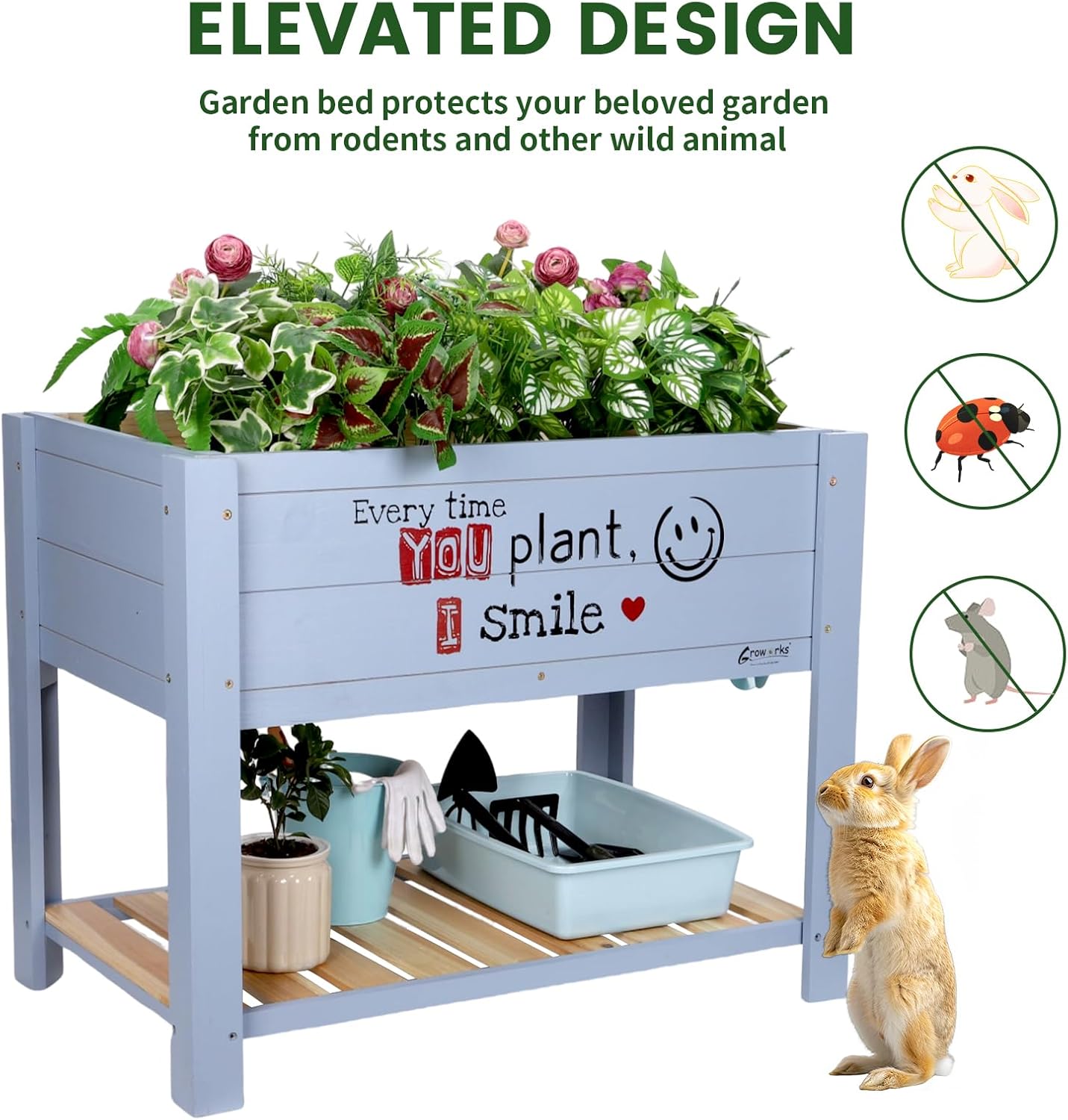 Raised Garden Bed for Kids - 30”L*18”W*24”H Elevated Wooden Planter Box Stand, Backyard, Patio, Balcony w/Bed Liner, 180lb Capacity (Blue)