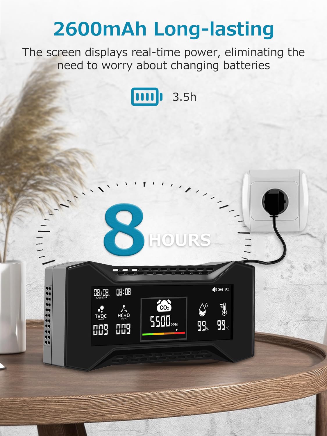 Upgraded CF-20 Professioneller luftqualität messgerät 10-in-1, Präziser CO2- und PM2,5-Sensor, Intelligente AQI-Warnungen Wiederaufladbarer formaldehyd messgerät für Büro- und Gewerberäume (1 PCS)