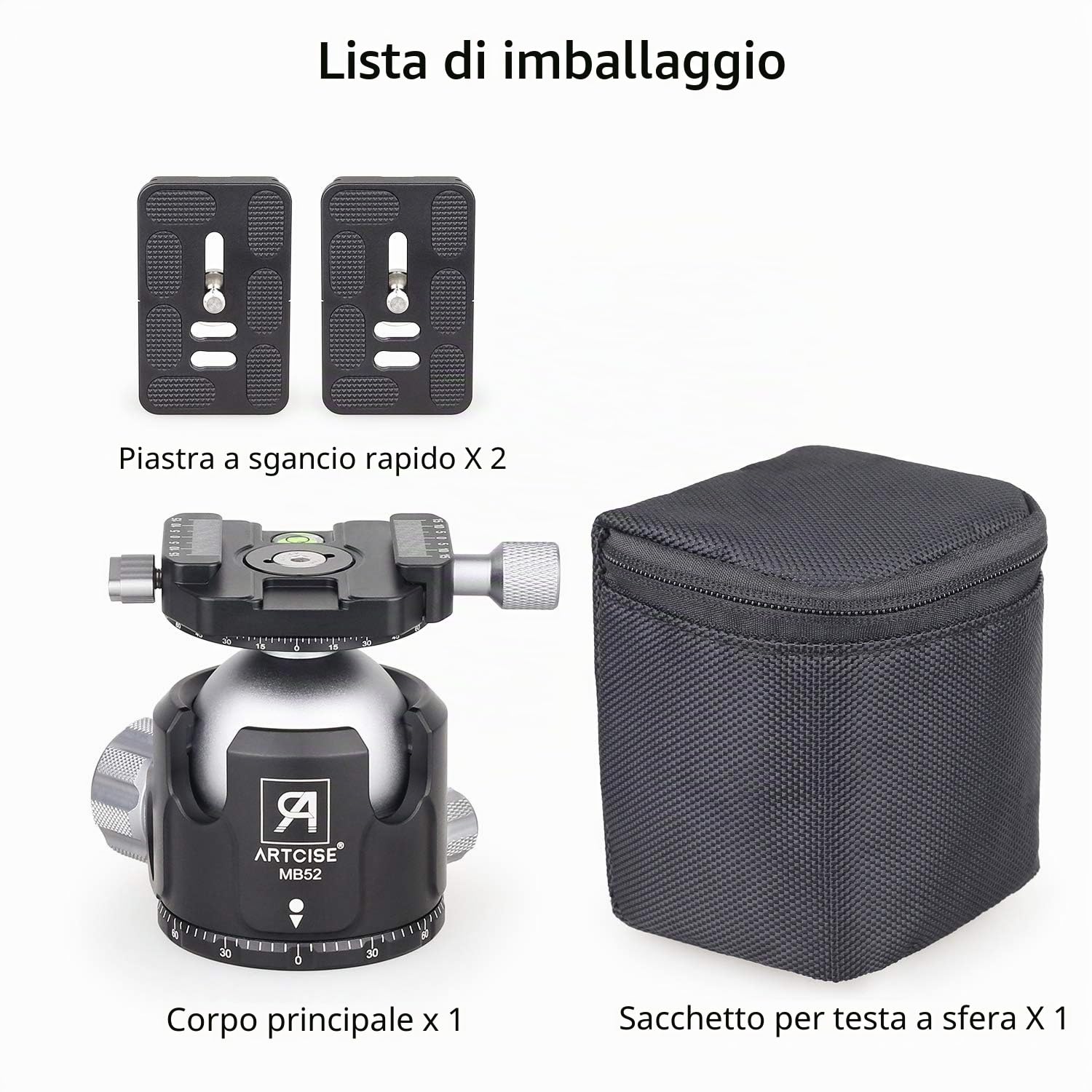 ARTCISE Testa a sfera per impieghi gravosi, testa per treppiede a doppio profilo panoramico da 52 mm e 2 piastre a sgancio rapido da 1/4 di pollice per treppiede DSLR Carico massimo 30 kg
