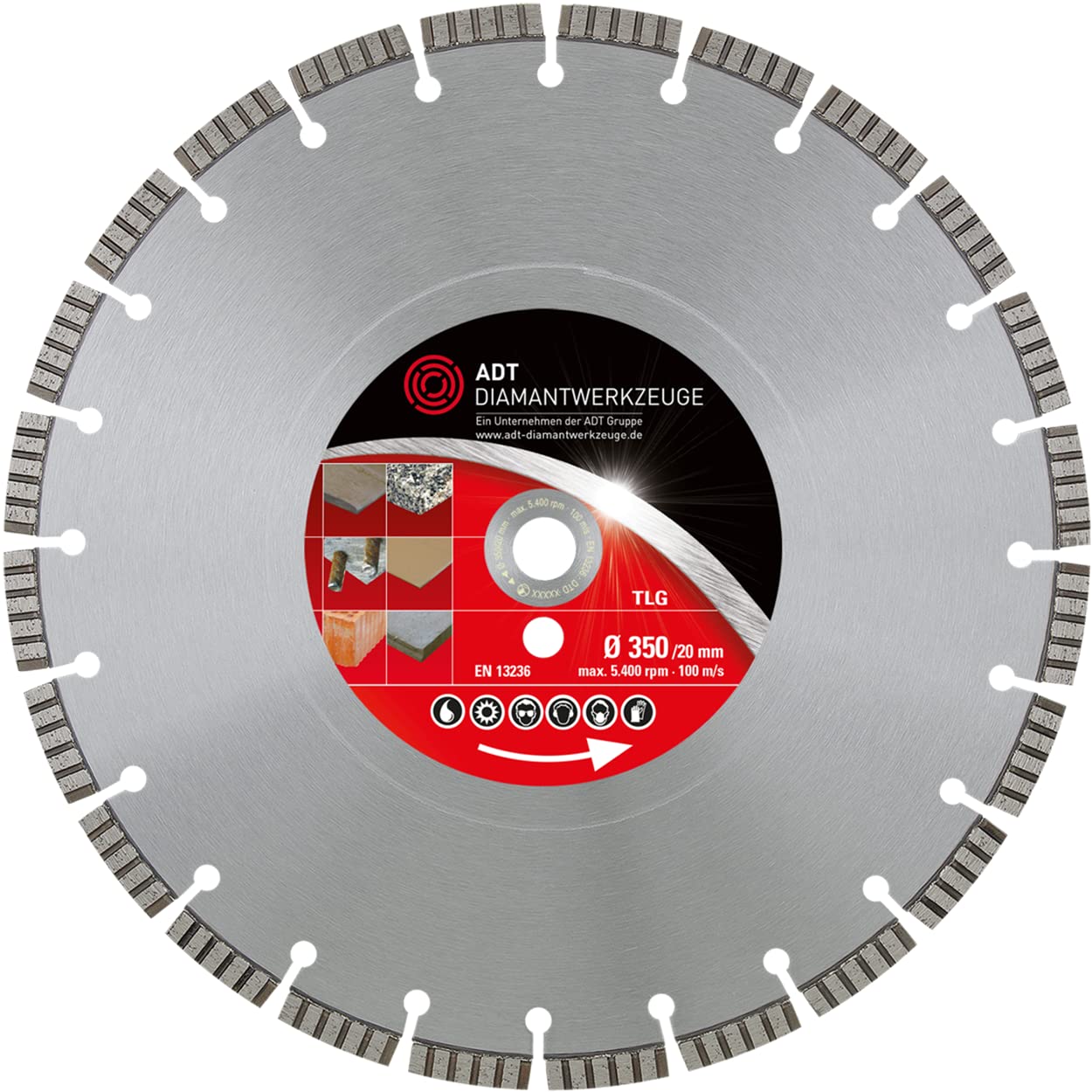 Diamante Piezas Premium Diámetro 350/20,0 mm orificio para amierten hormigón, piedra natural y artificial, cerámica, construcción material con 10 mm Segmento turbo