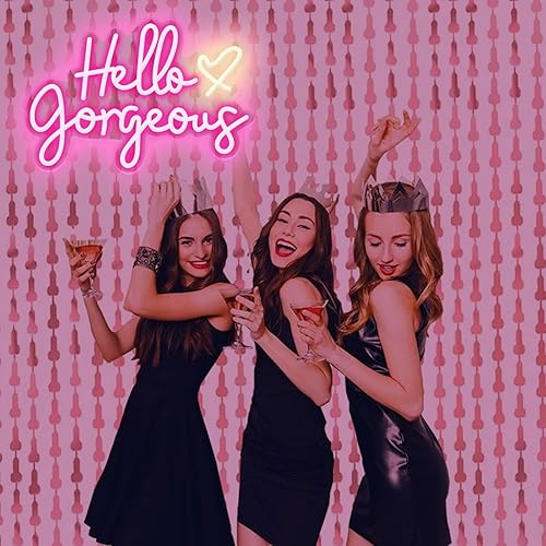 Miniatura 7 de Letrero de neón con texto en inglés "Hello Gorgeous Neon", luces LED de neón rosadas para el hogar, boda, cumpleaños, telón de fondo, fiesta de
