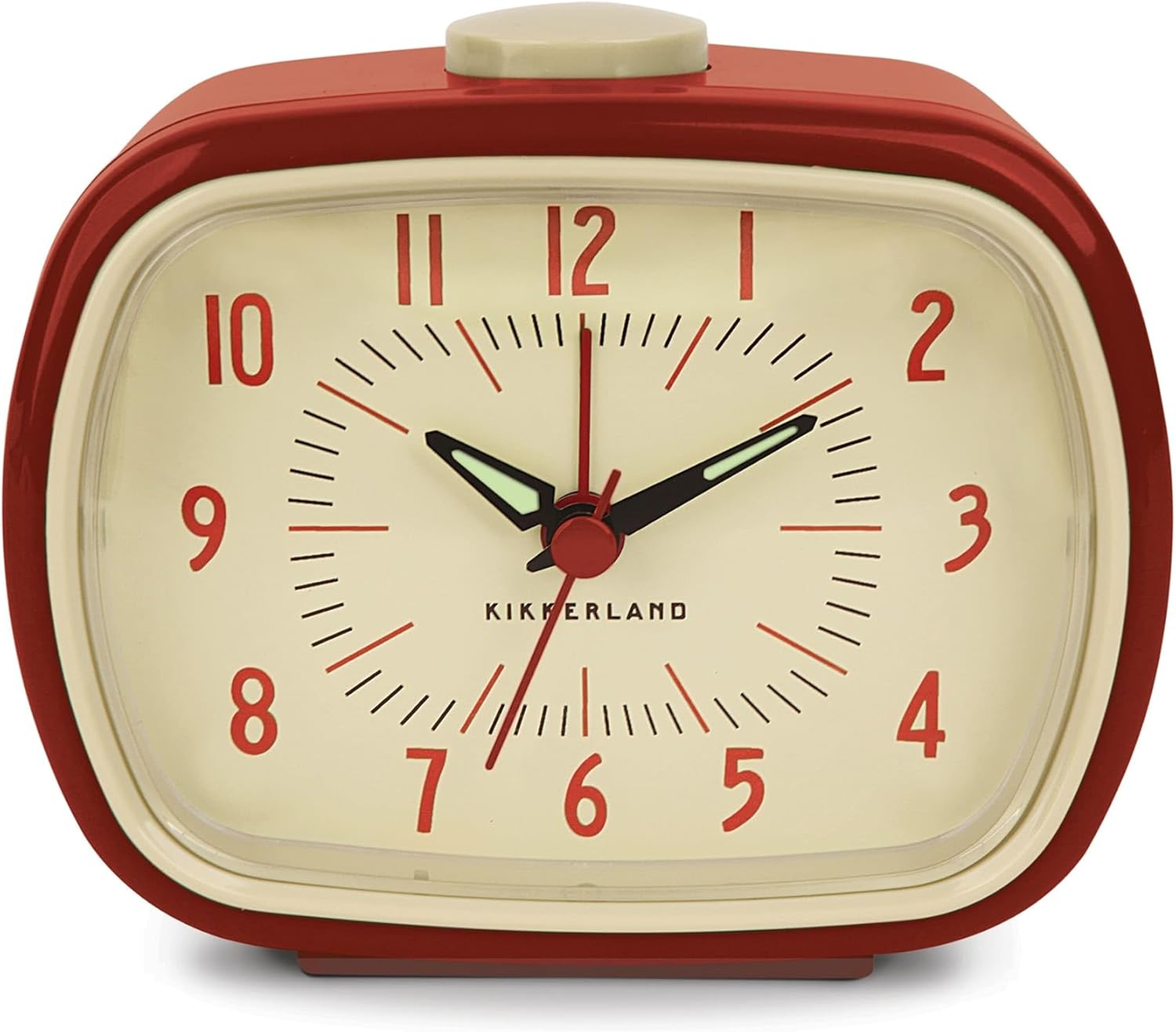 Kikkerland Retro Alarm Clock – Vintage Decor for Bedroom, Nightstand, Living Room, or Office – Battery Operated, Decorative Analog Clock, Red