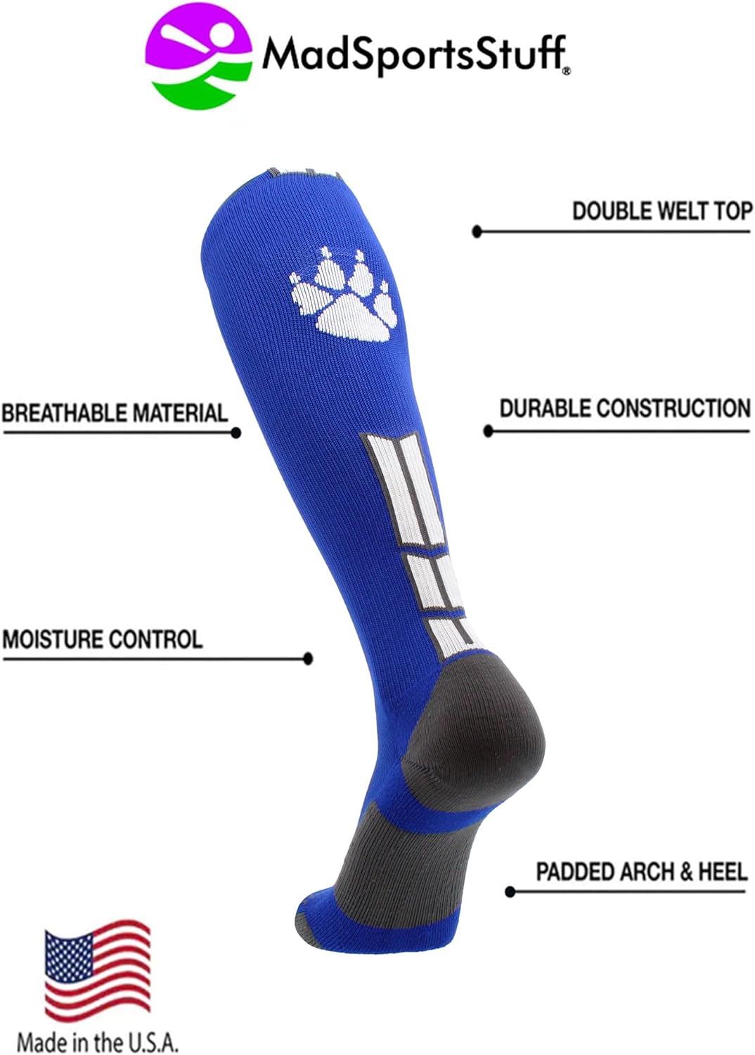 MadSportsStuff Wild Paw Socks for Football Softball Over the Calf Length Youth and Adult Boys Men Women Girls