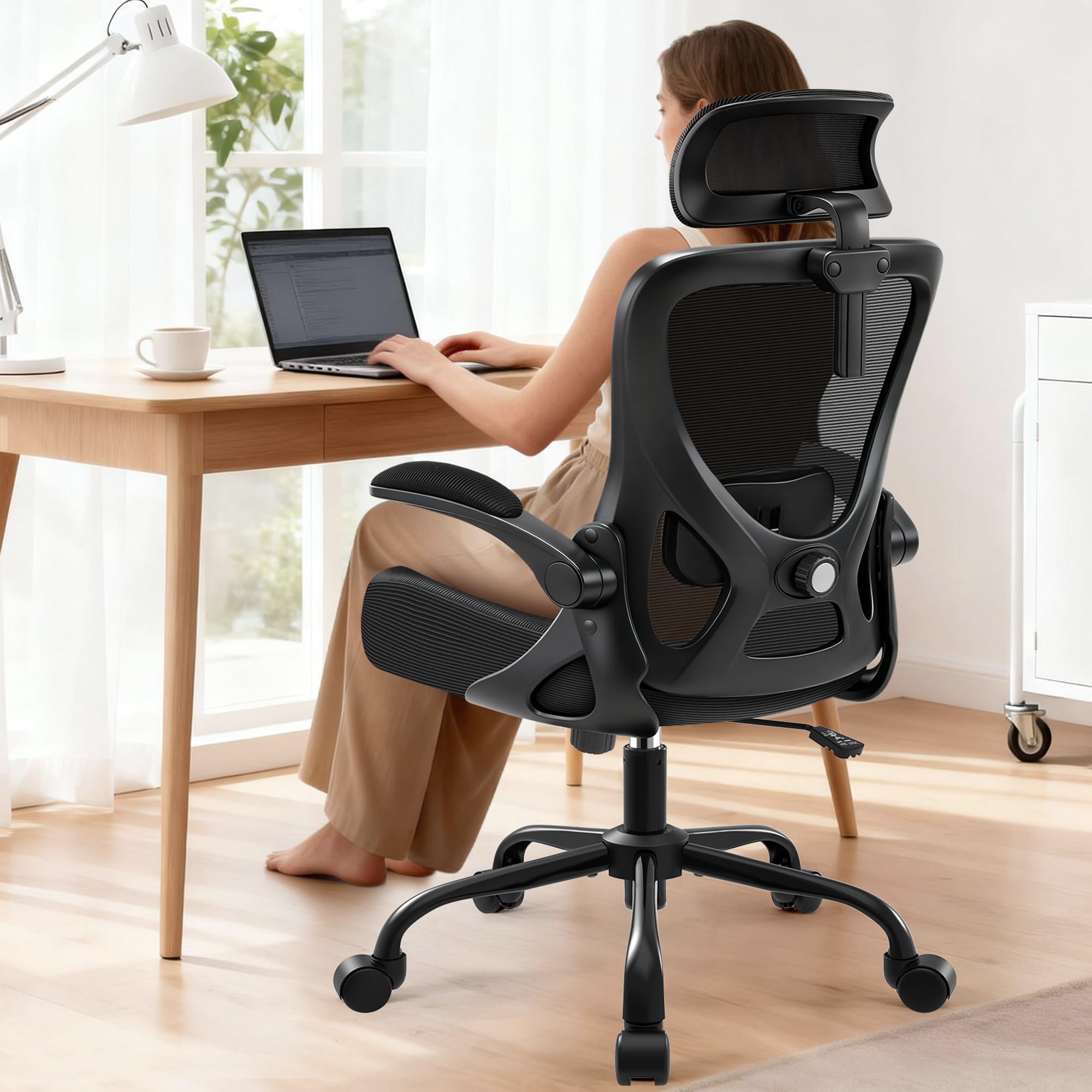 AreShark Office Chair - Ergonomic Desk Chair Breathable Mesh Chair with 2D Headrest & Adjustable Lumbar Support - Executive High Back Rolling Swivel