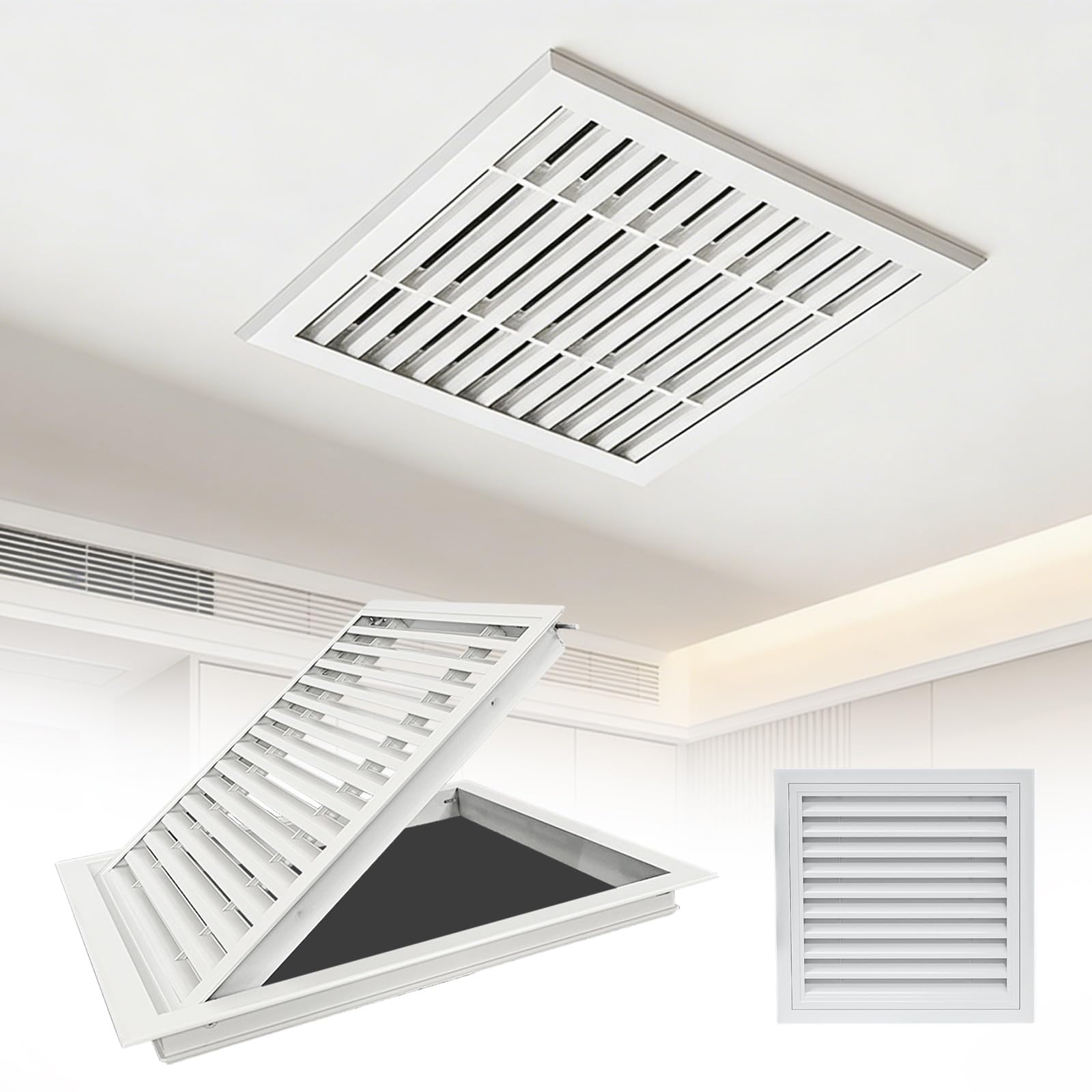 WEKONUMEX Inspection Hatch Revision Door, Louvered Aluminum Ventilation Access Panel for Ceiling Wall Attic, White, Multiple Sizes(17.7x17.7in(45x45) cm)