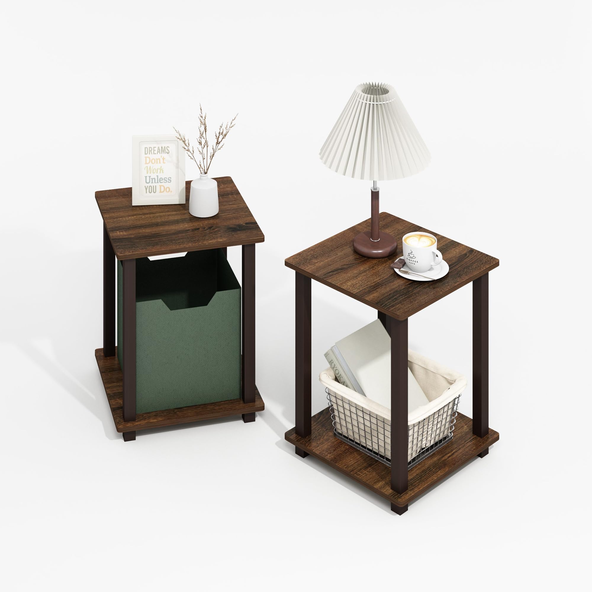 Furinno Simplistic Set of 2 Toolless Living Room Table Set, Black Walnut