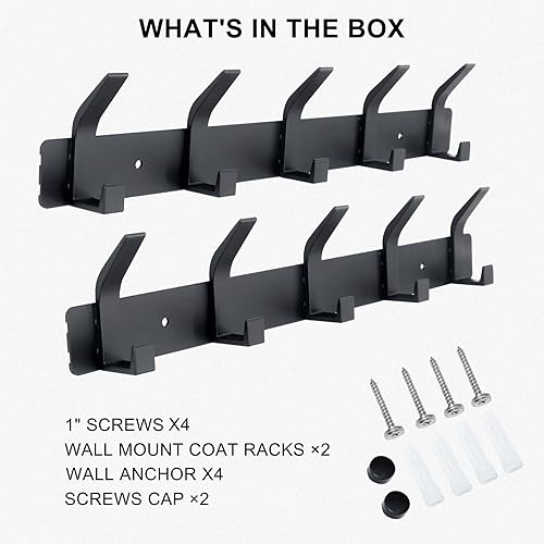 Miniatura 7 de Perchero montado en la pared, 5 ganchos para colgar abrigos, riel de metal resistente de doble gancho, perchero con ganchos, perchero de montaje en