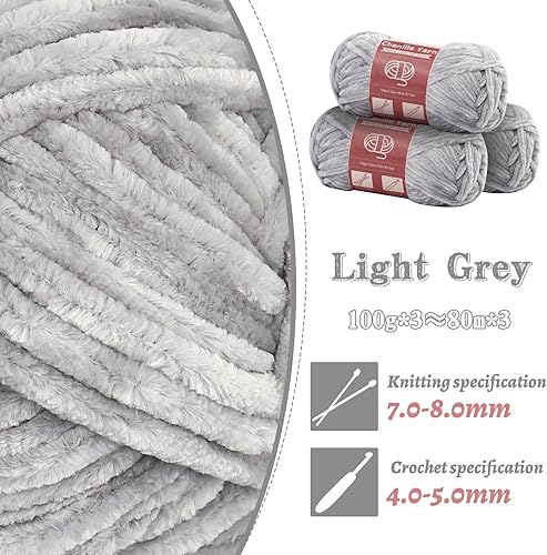 Miniatura 3 de 3 hilos de chenilla de 3.53 onzas, hilo para tejer a ganchillo con agujas de ojo grande, para tejer artesanías, hilo de chenilla suave para hacer