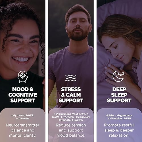 Miniatura 5 de Supermed Research Suplemento de apoyo del estado de ánimo con GABA, Ashwagandha, L-teanina, L-tirosina, L-glicina, 5-HTP y magnesio - Apoya la