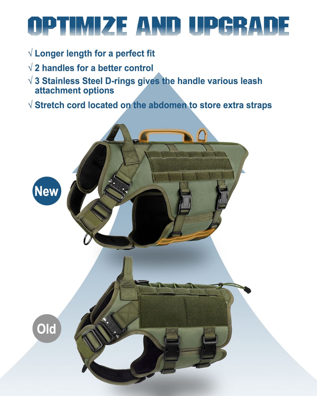 Petnanny - Arnés táctico para perros grandes, cobertura completa del cuerpo en entrenamiento con 2 parches reflectantes para perros, asa, paneles de gancho y bucle, chaleco Molle para perros