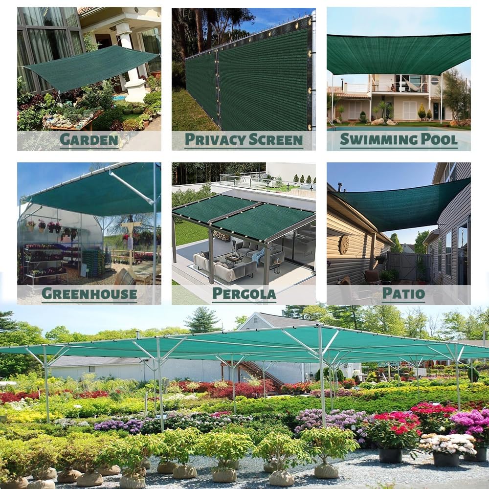 Malla Sombreo Camping,Verde Oscuro Red De Sombra 90% Protección UV,Vela Rectangular para BalcóN,ProteccióN De Plantas,Valla Perrera,Camping(6mx8m)