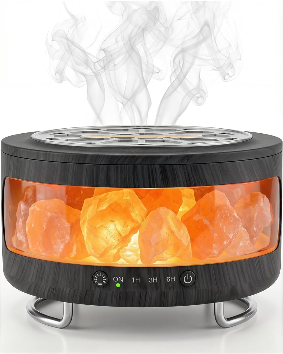 Difusor de aceites esenciales con lámpara de sal del Himalaya, difusores de aromas para el hogar | Humidificador ultrasónico de aromaterapia de 350 ml, luz LED de 7 colores, temporizador y apagado automático para dormitorio, oficina, Spa, Yoga