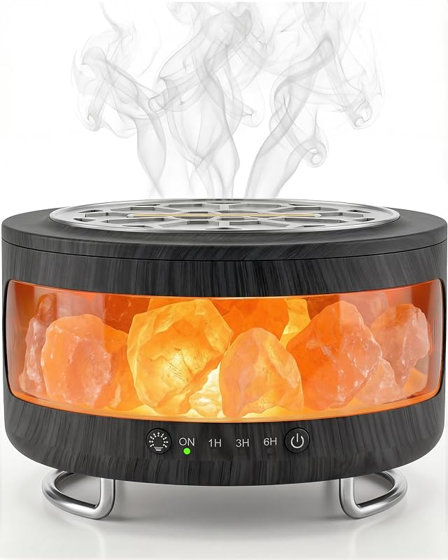 Difusor de aceites esenciales con lámpara de sal del Himalaya, difusores de aromas para el hogar | Humidificador ultrasónico de aromaterapia de 350 ml, luz LED de 7 colores, temporizador y apagado automático para dormitorio, oficina, Spa, Yoga