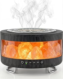 2-in-1 Aroma Diffuser & Salzkristall Lampe - 300ml Ultraschall Duftdiffusor mit 7 Farben LED Licht, Timer, leiser Luftbefeuchter-Funktion für ätherische, Ideal für Schlafzimmer,Büro,Schwarze Holzoptik