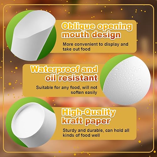 Miniatura 3 de Juego de 250 tazas de charcutería con palillos de cóctel, 50 tazas de papas fritas de 12 onzas, color blanco, desechables, conos de papel para