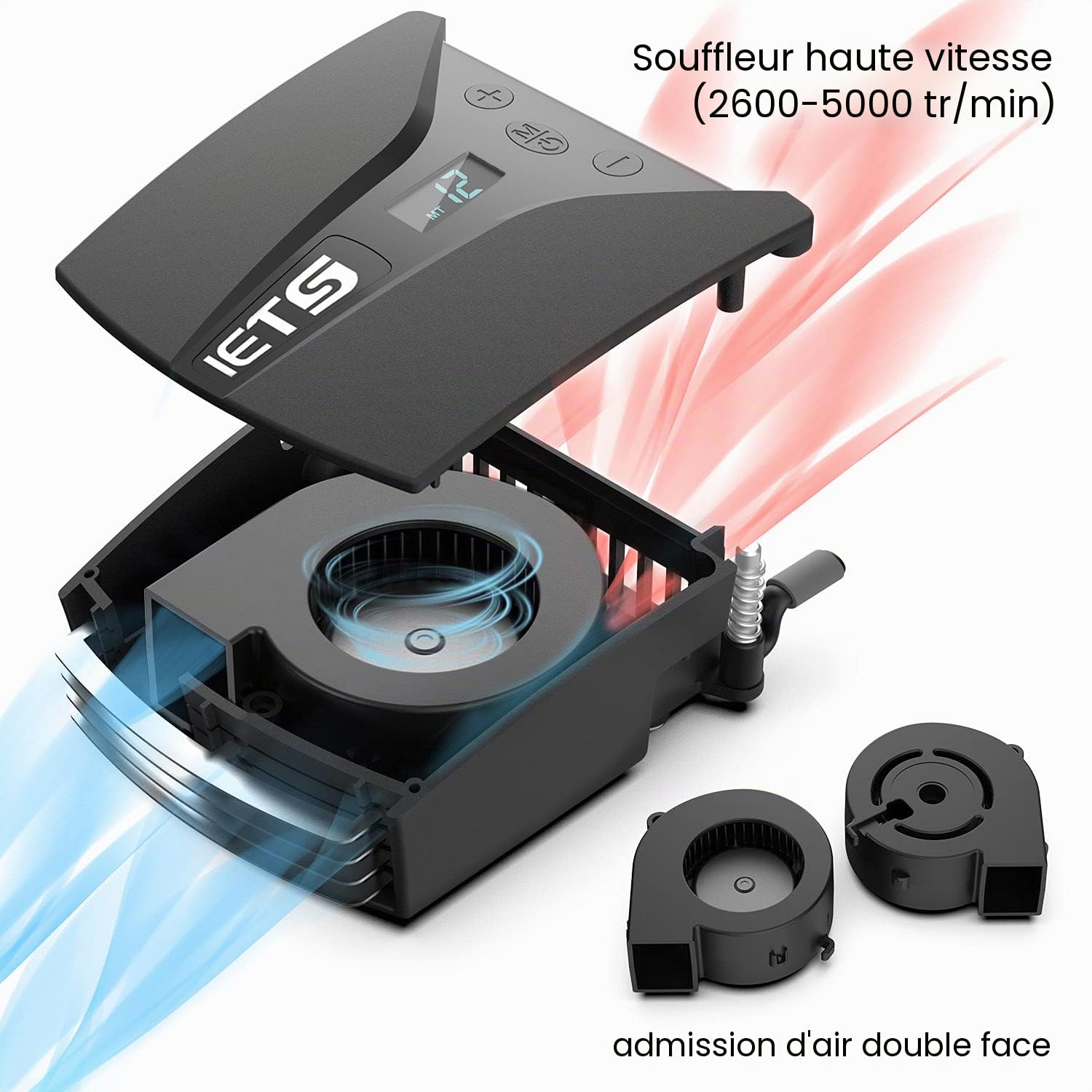 IETS Gt202Ub Ventilateur pour ordinateur portable avec affichage de la température, 13 vitesses de vent (2600-5000 tr/min), parfait pour un refroidissement rapide de l'ordinateur portable de jeu