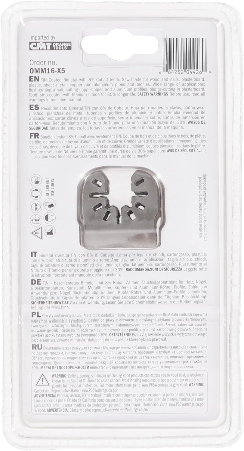 CMT OMM16-X5 5 Pcs Plunge & Flush-Cut Blade for Wood & Metal Extra Long Life Quick Release Oscillator Multicutter,