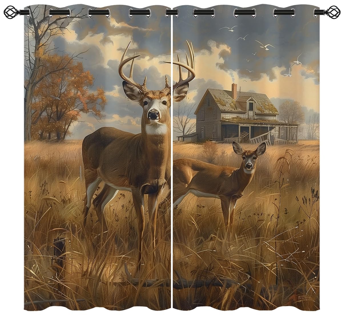 Naiice Whitetail Deer Blackout Curtains for Girls Boys Home Decor, Forest Hunting Animal Fall Farmhouse Grommet Thermal Insulated Drapes Darkening Window Curtain for Bedroom Living Room, 63 x 63 Inch