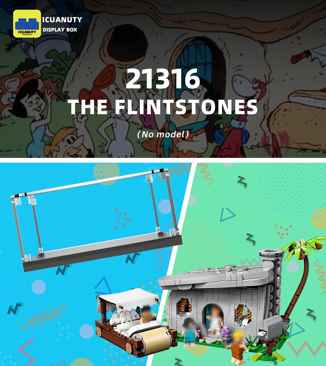 icuanuty Acrylic Display Case for LEGO Ideas 21316 The Flintstones Home and Footmobile Collectible - Image 4