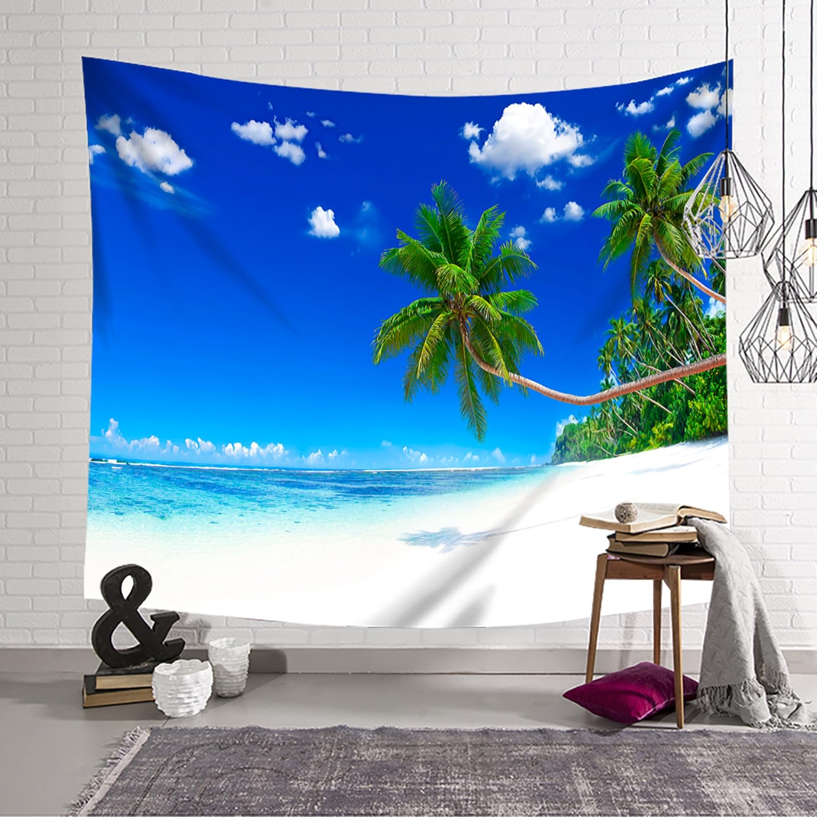 RDSGYZ Wandbehang Stoff Groß 350x256CM, Wandteppich Wandtuch Outdoor Blauer Himmel Strand Kokospalmen Wandvorhang Wanddeko für Schlafzimmer Kinderzimmer