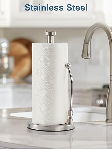 Miniatura 9 de SMARTAKE Soporte de papel para toallas, de acero inoxidable, organizador de papel vertical, dispensador de rollo para cocina, encimera, mesa de