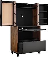 Sauder Harvey Park Computer Armoire Cabinet with Storage, Adjustable Shelves & File Drawer, Grand Walnut Finish