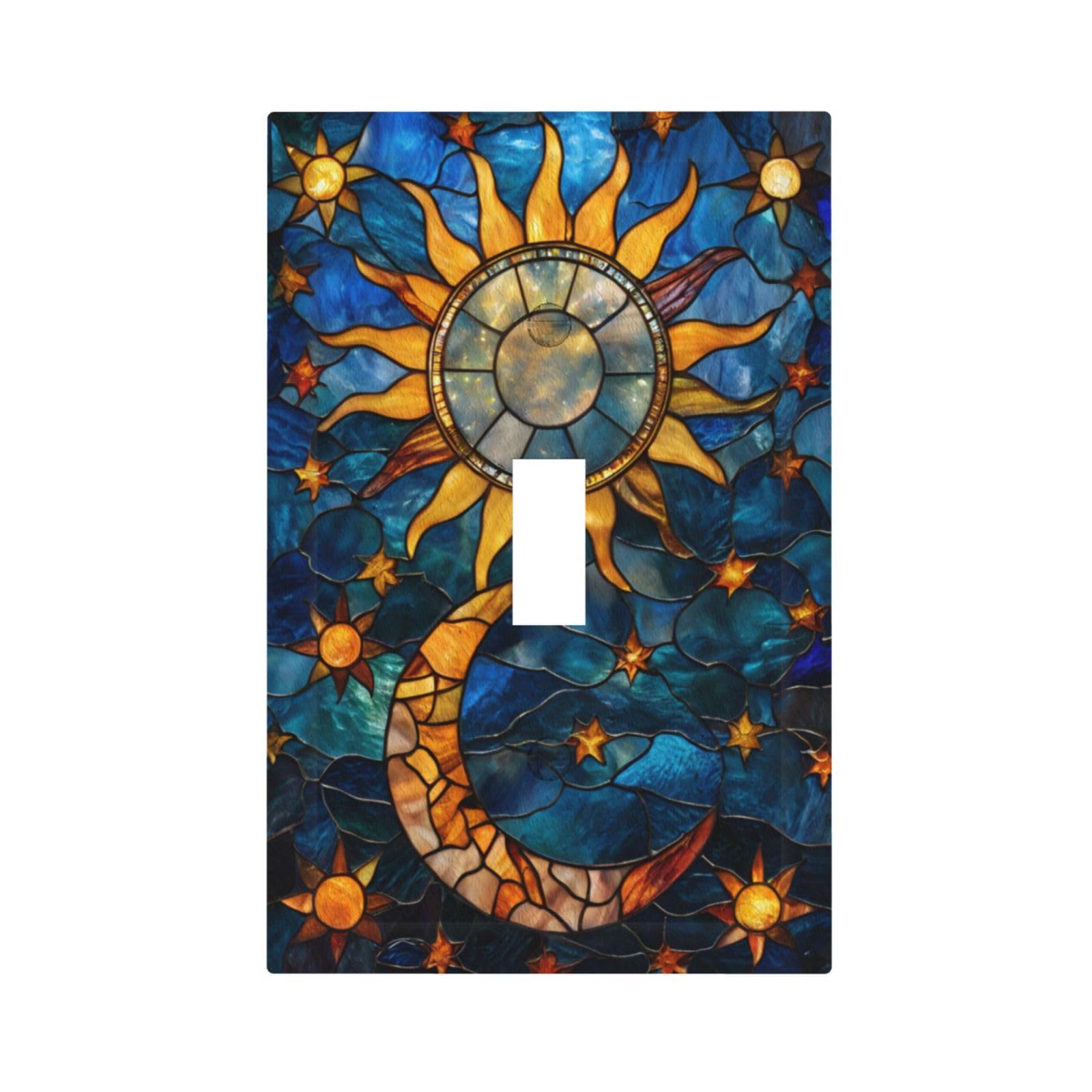 YIJIKJY Decorative Light Switch Plate Covers Boho Golden Sun Moon Blue Background 1 Gang Light Switch Cover Plate Single Toggle Wall Plate Outlet