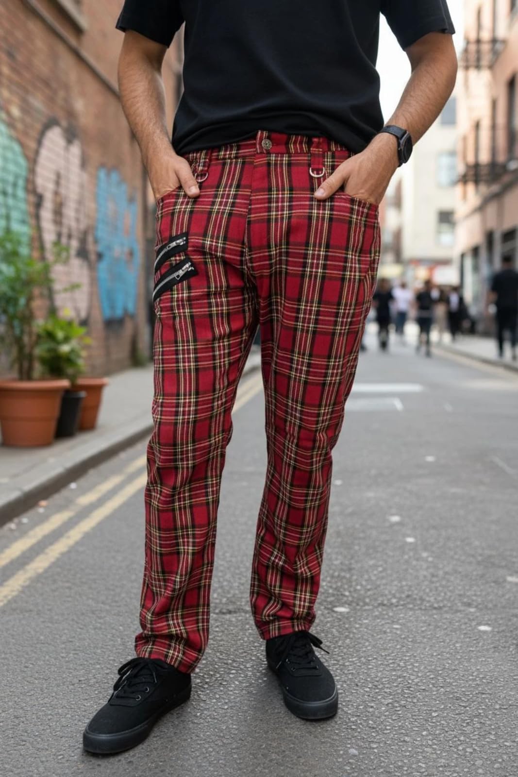 Ro Rox Karohose Hose Unisex Karierte Tartan Emo Punk Gotisch tailliert